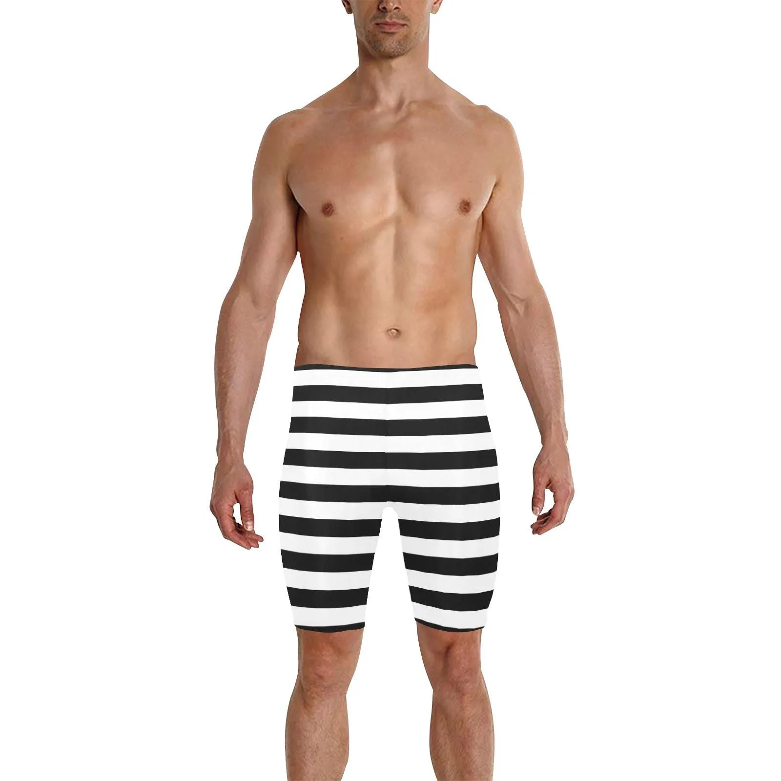 Men's Knee Length Black Stripe Swim Shorts