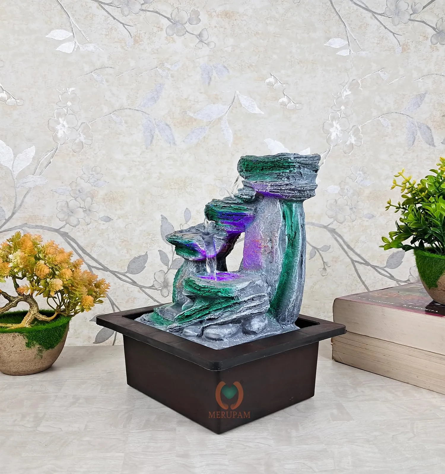 MERUPAM Stone Tabletop Waterfall Fountain Meditation Relaxing Indoor Decoration, Zen Fountain for Home, Office, Bedroom Decoration