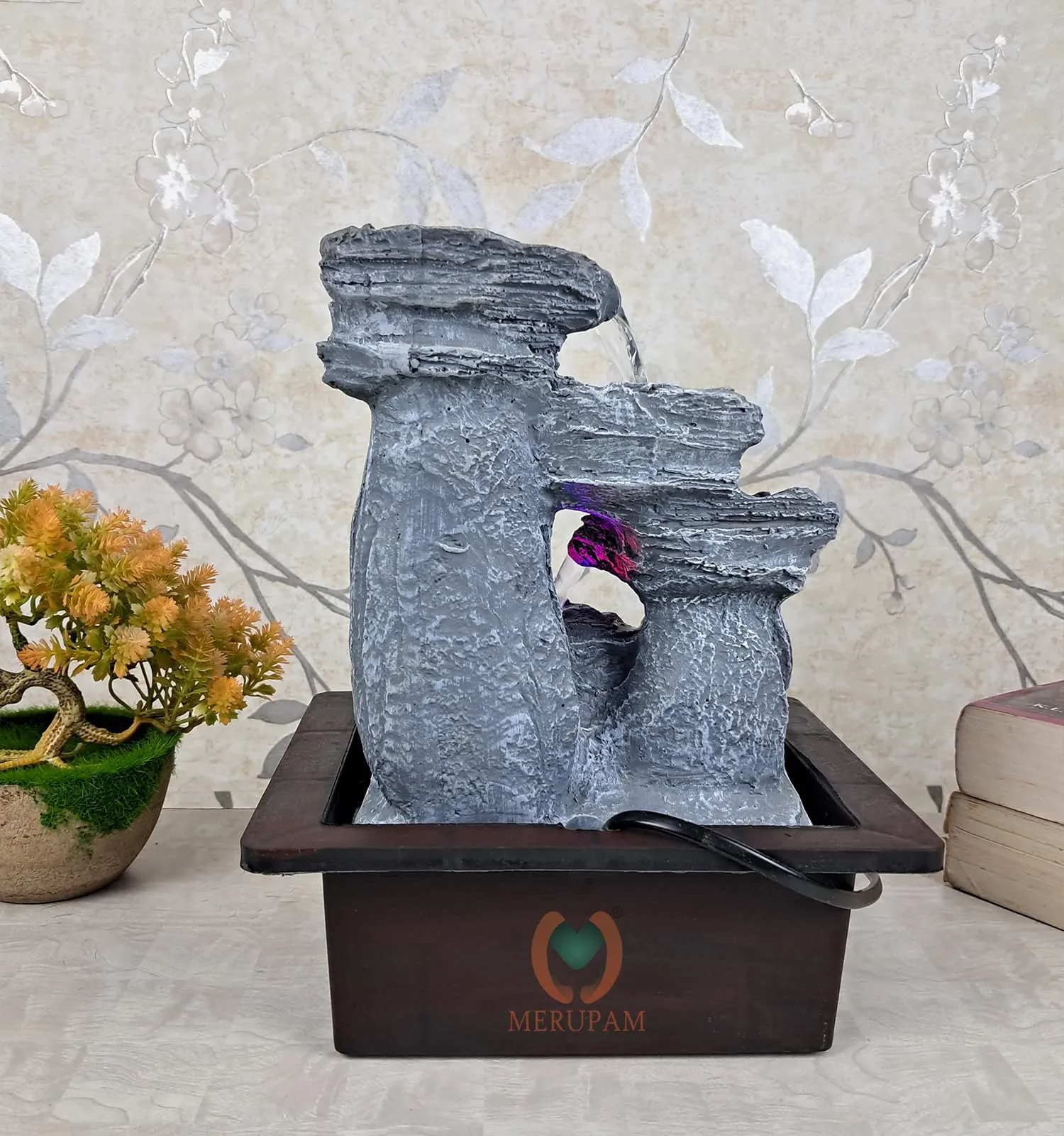 MERUPAM Stone Tabletop Waterfall Fountain Meditation Relaxing Indoor Decoration, Zen Fountain for Home, Office, Bedroom Decoration