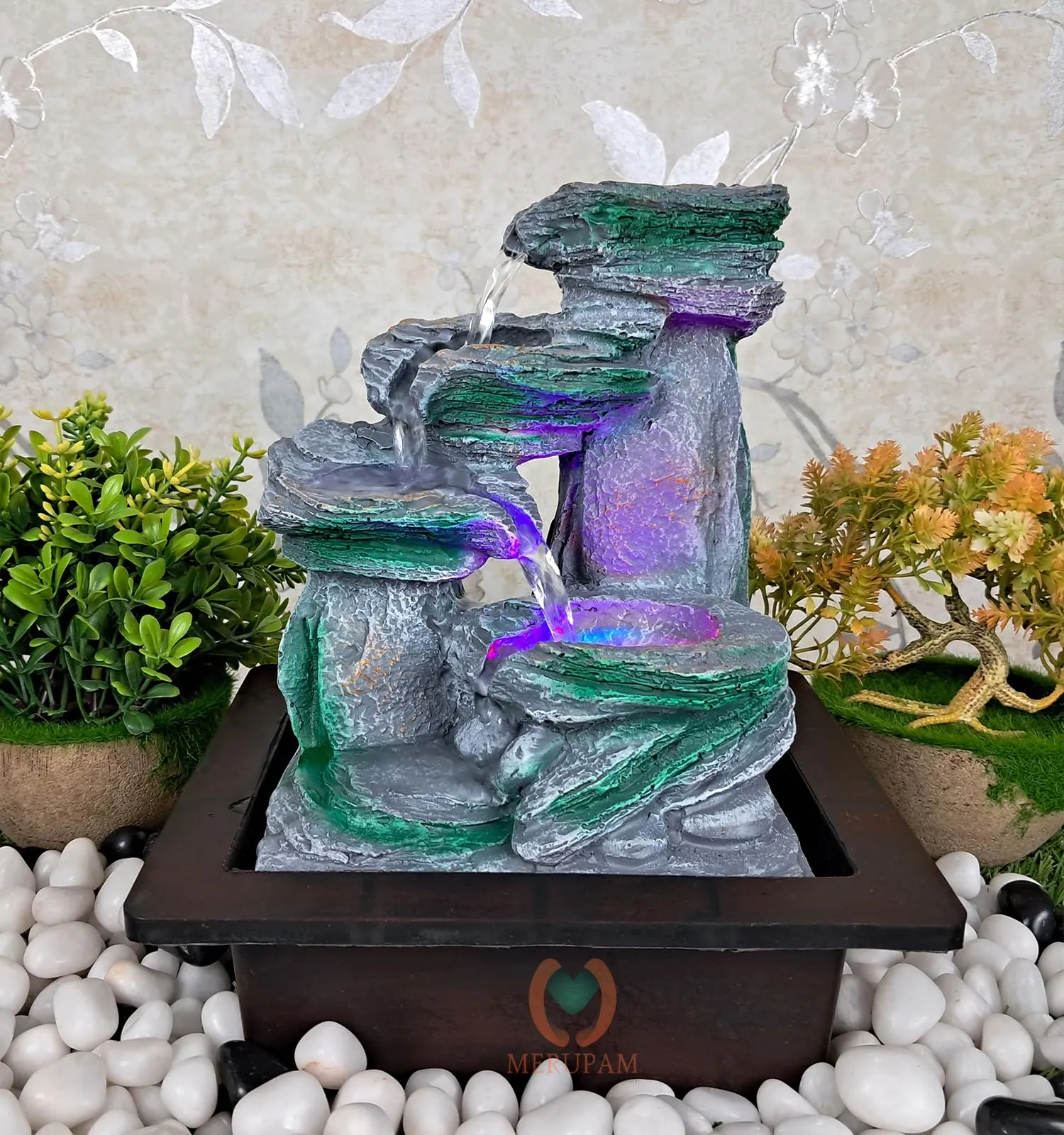 MERUPAM Stone Tabletop Waterfall Fountain Meditation Relaxing Indoor Decoration, Zen Fountain for Home, Office, Bedroom Decoration