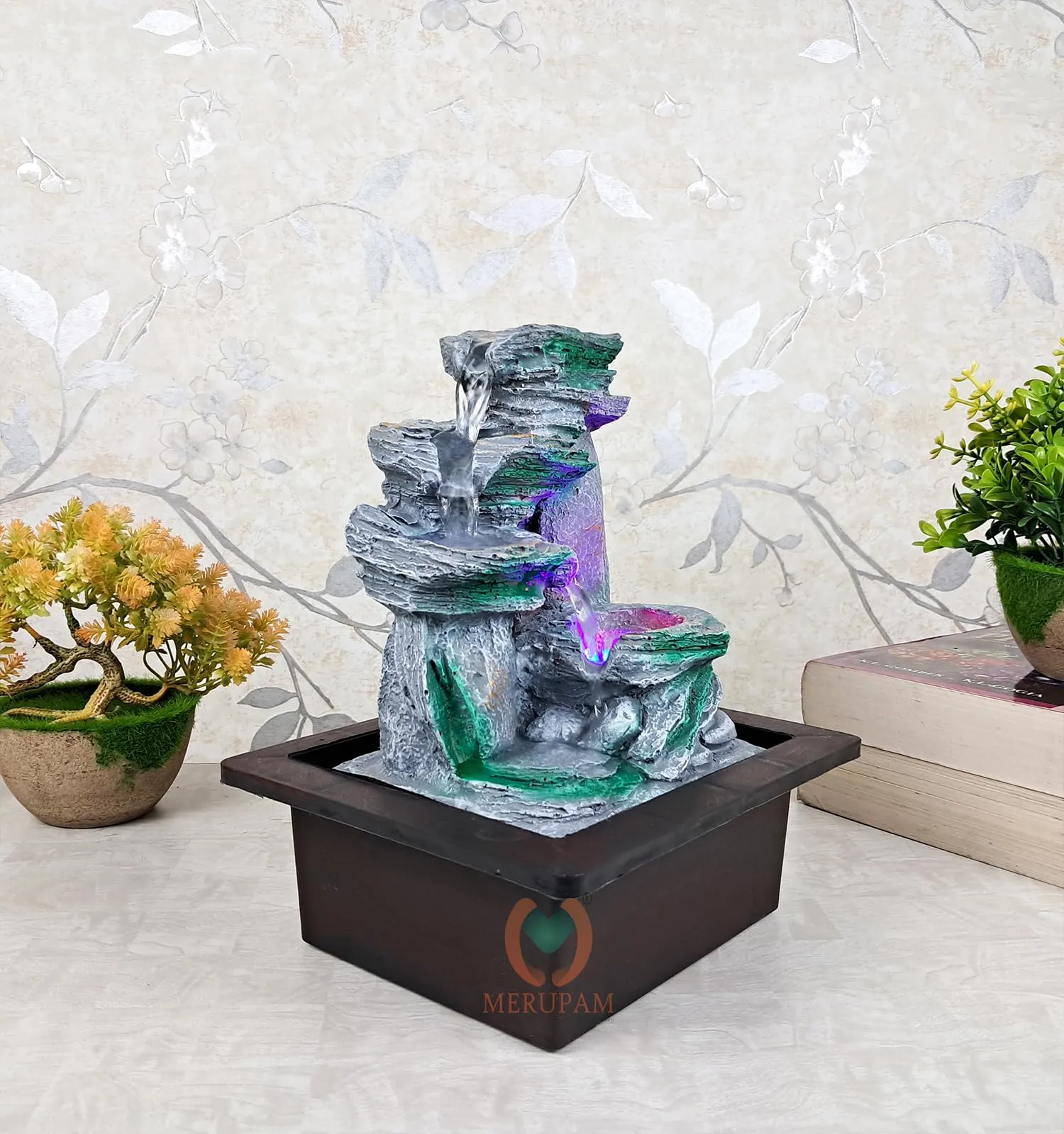 MERUPAM Stone Tabletop Waterfall Fountain Meditation Relaxing Indoor Decoration, Zen Fountain for Home, Office, Bedroom Decoration