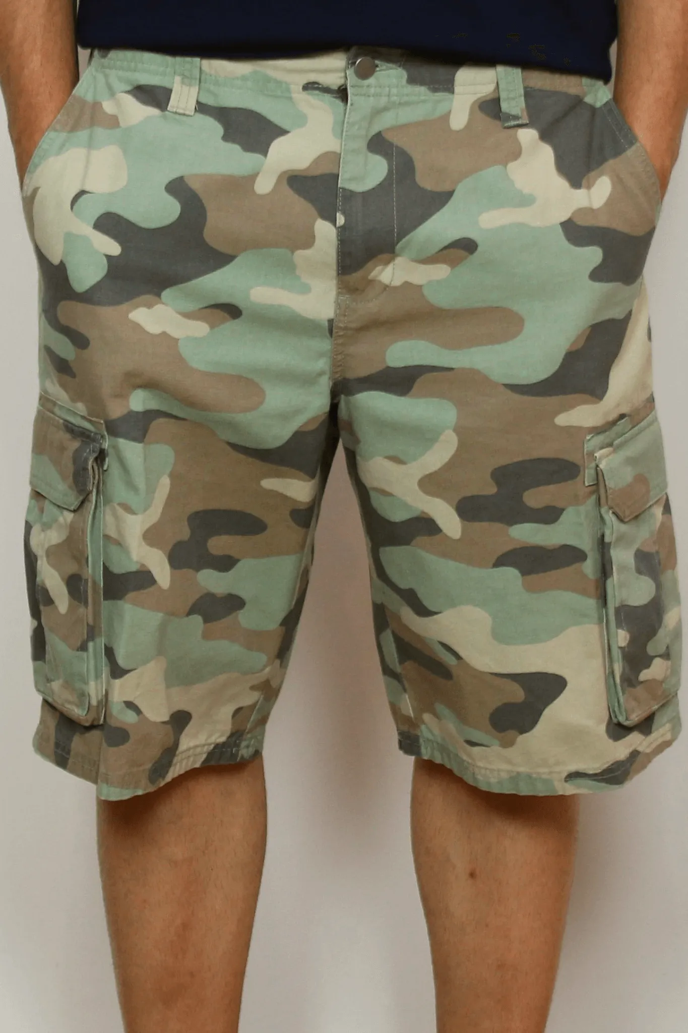 Military style camouflage cargo shorts