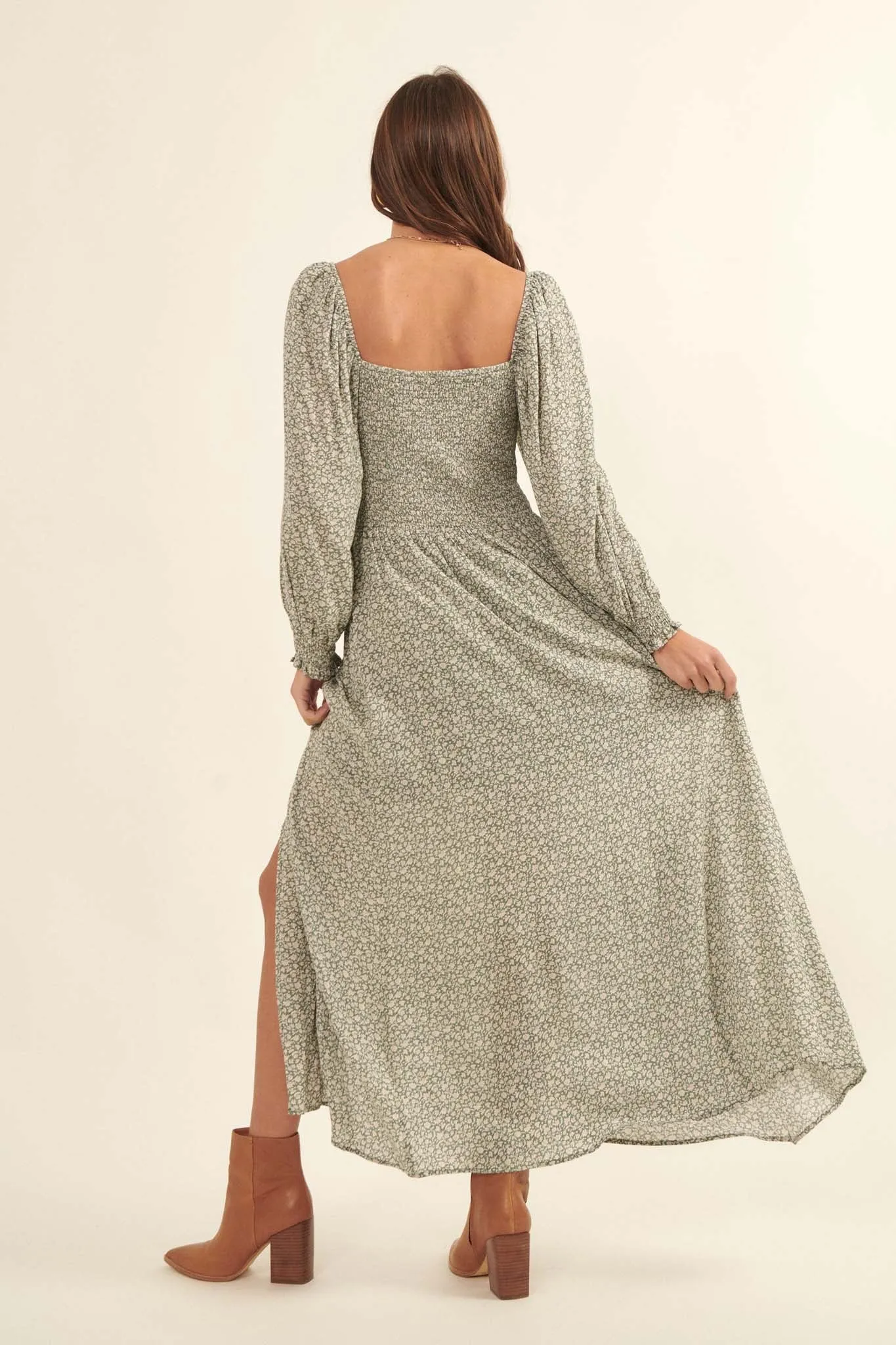 Misty Meadow Floral-Print Maxi Prairie Dress