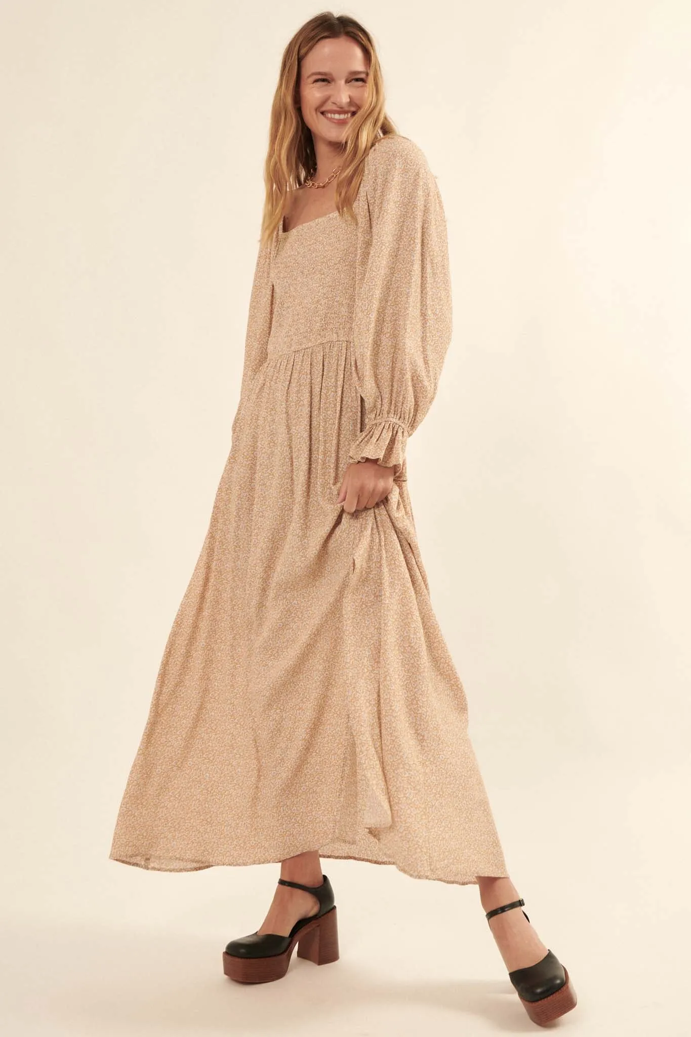 Misty Meadow Floral-Print Maxi Prairie Dress