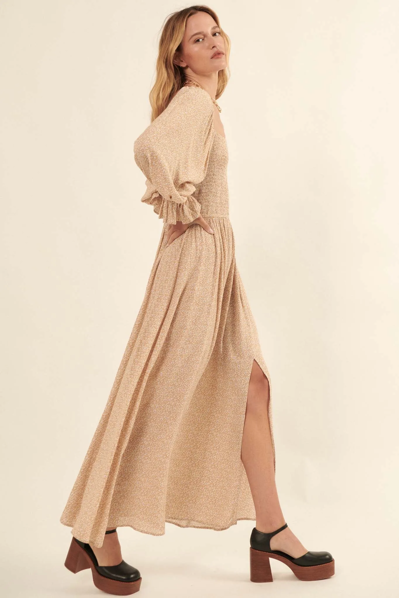 Misty Meadow Floral-Print Maxi Prairie Dress