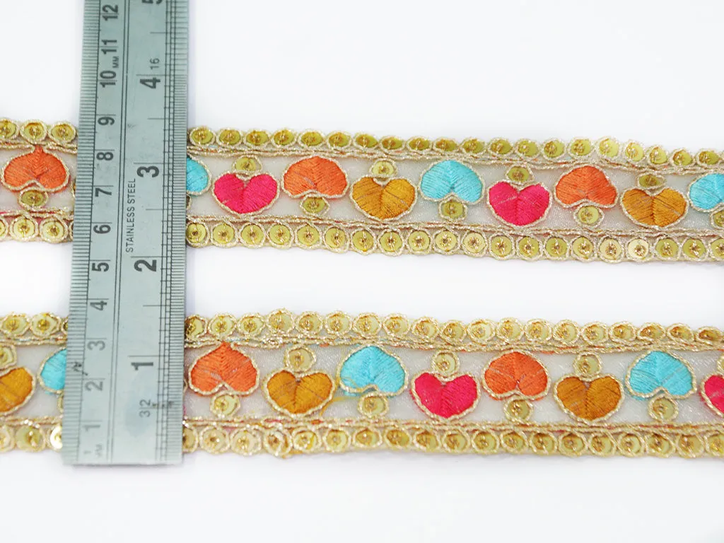 Multicolor Sequins & Thread Work Embroidered Border