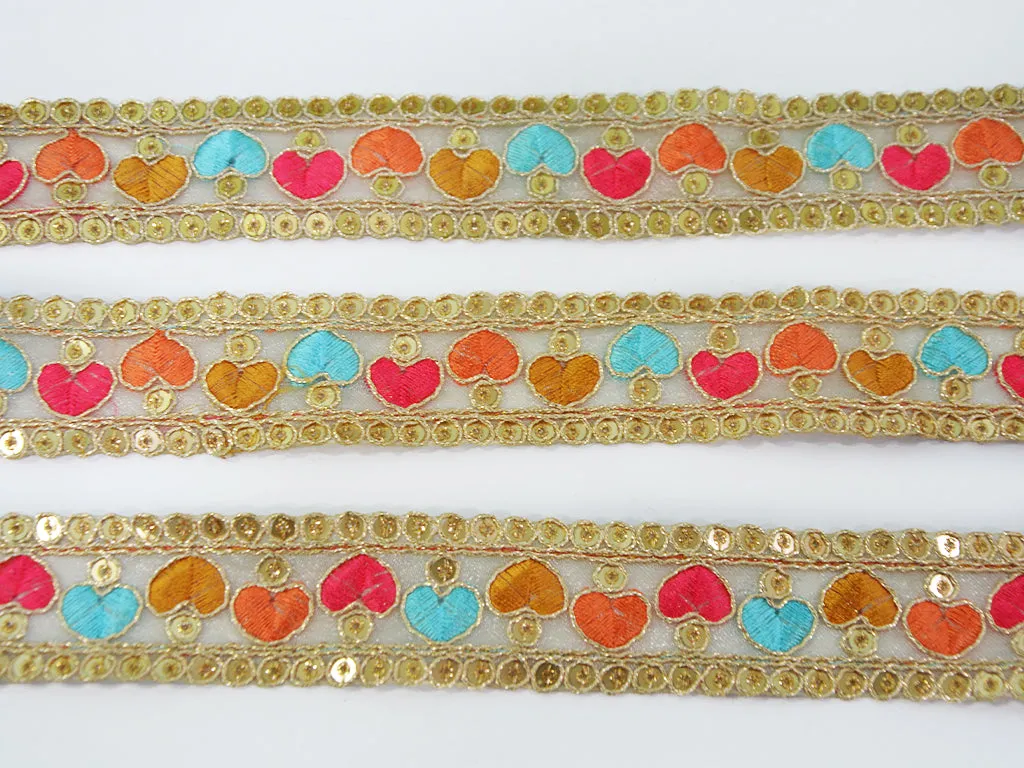 Multicolor Sequins & Thread Work Embroidered Border