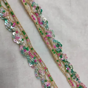 Multicolor Sequins Work Embellished Handwork Trim (Wholesale)