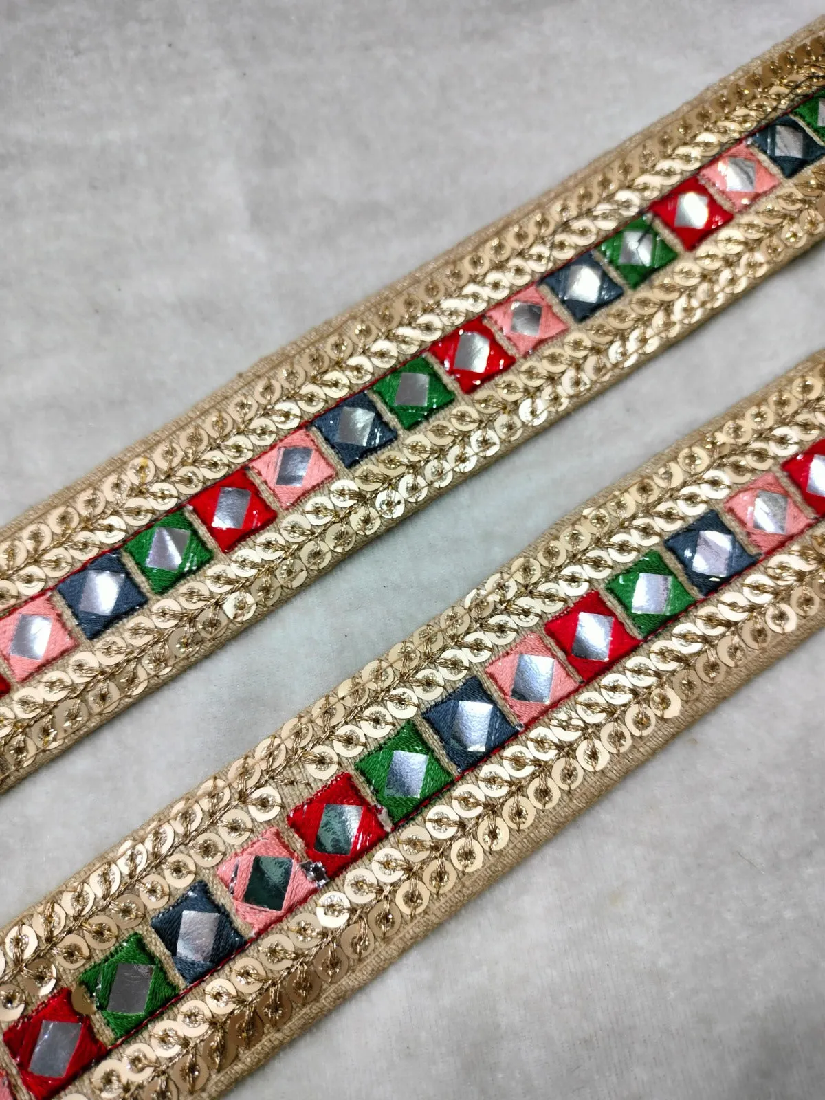 Multicolor Square Fancy Zari & Mirror Work Embellished Trim