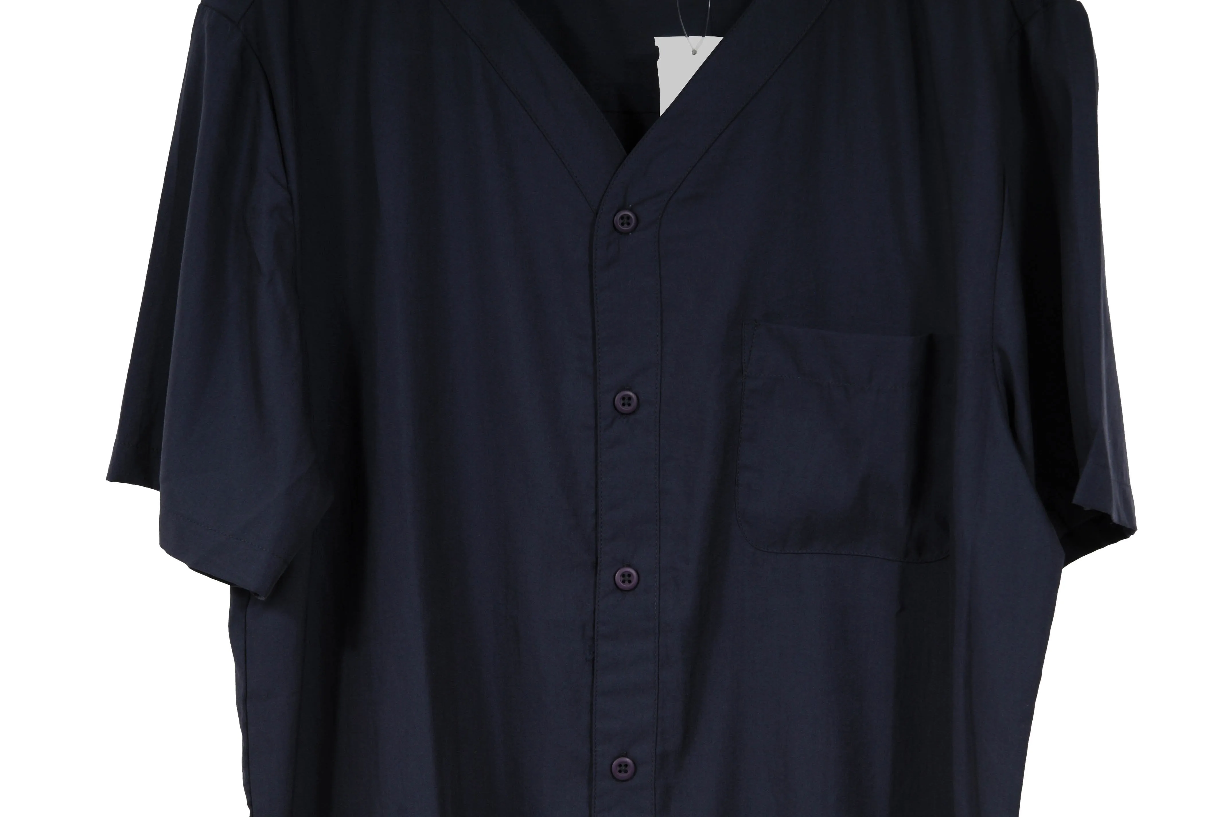 Navy Blue V Neck Pocket Button Down Shirt