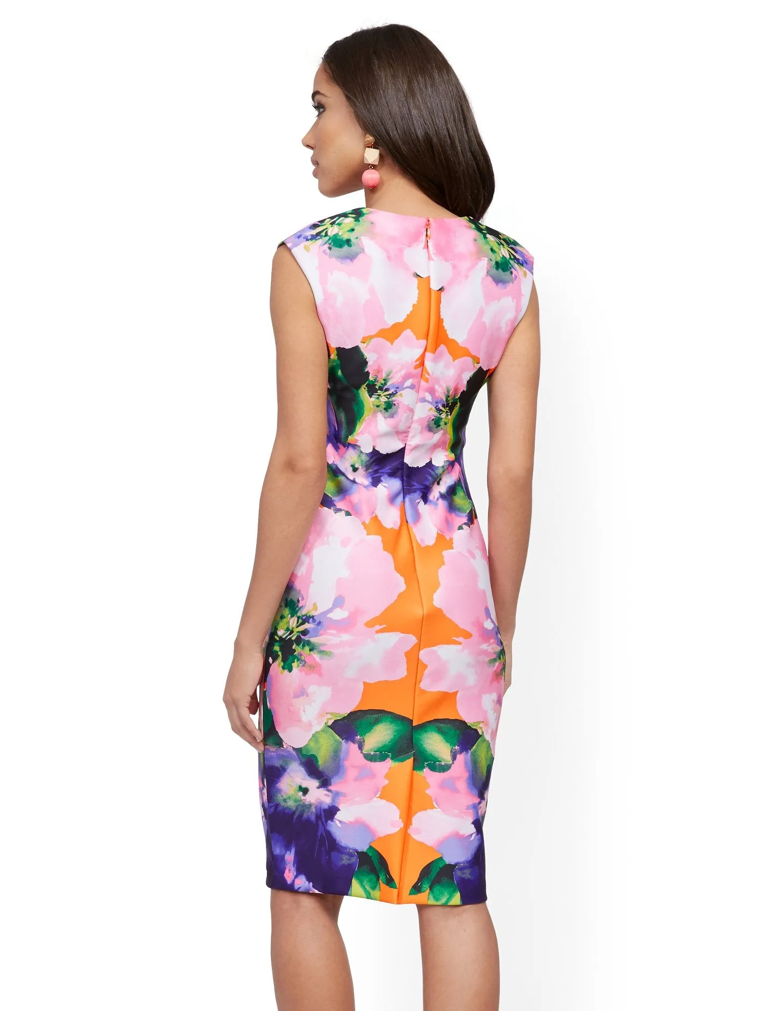 Orange Cap-Sleeve Sheath Dress
