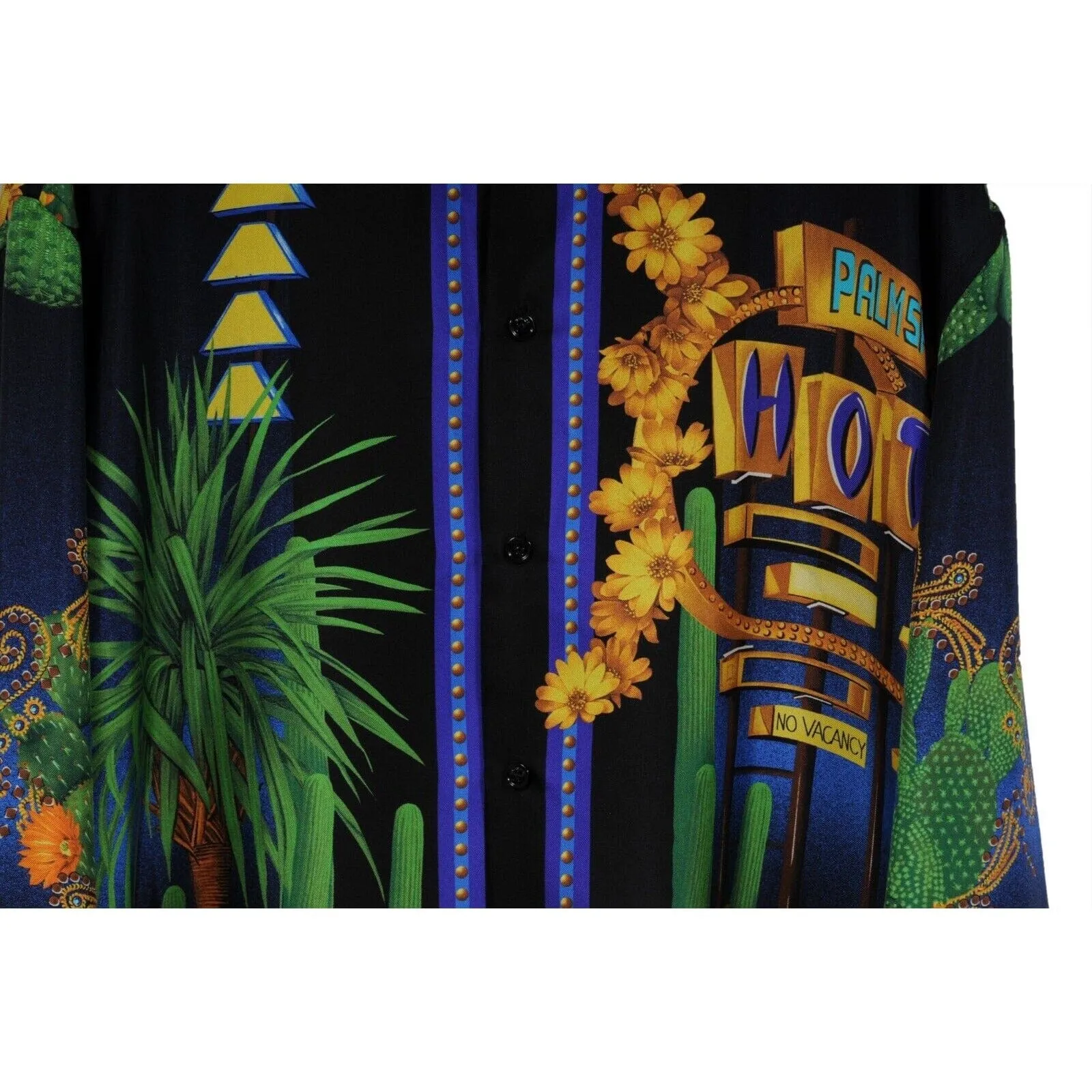 Palm Springs Desert Cactus Button Down Shirt IT 42 Black Gold Silk