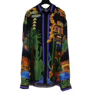 Palm Springs Desert Cactus Button Down Shirt IT 42 Black Gold Silk