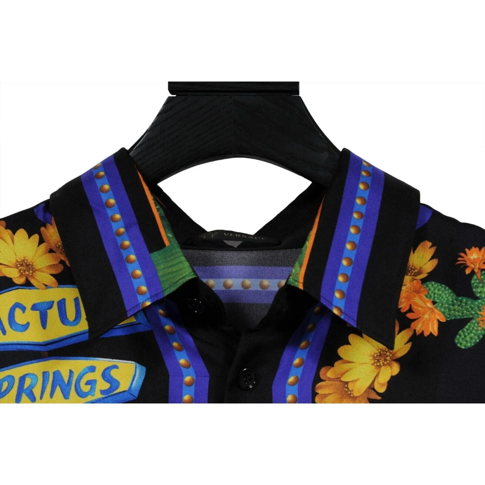 Palm Springs Desert Cactus Button Down Shirt IT 42 Black Gold Silk