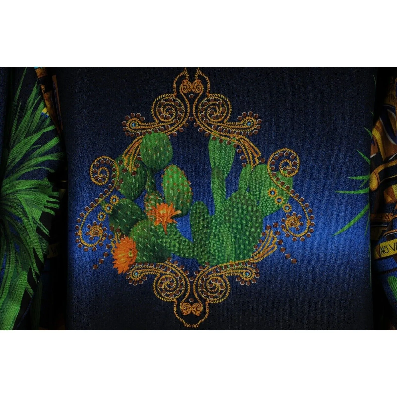 Palm Springs Desert Cactus Button Down Shirt IT 42 Black Gold Silk