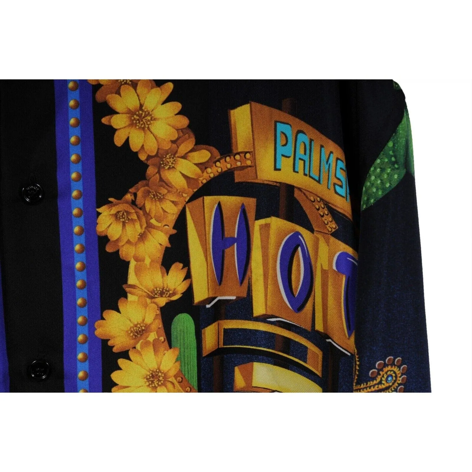 Palm Springs Desert Cactus Button Down Shirt IT 42 Black Gold Silk
