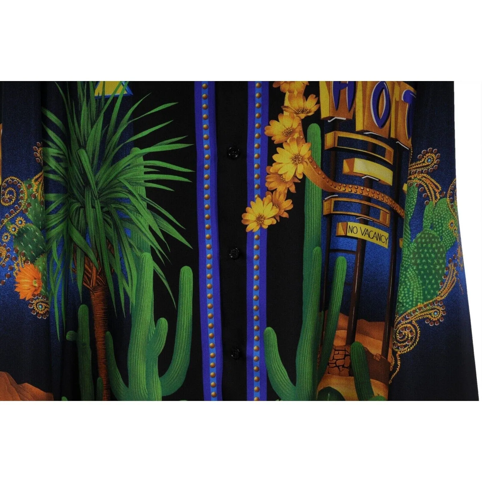 Palm Springs Desert Cactus Button Down Shirt IT 42 Black Gold Silk
