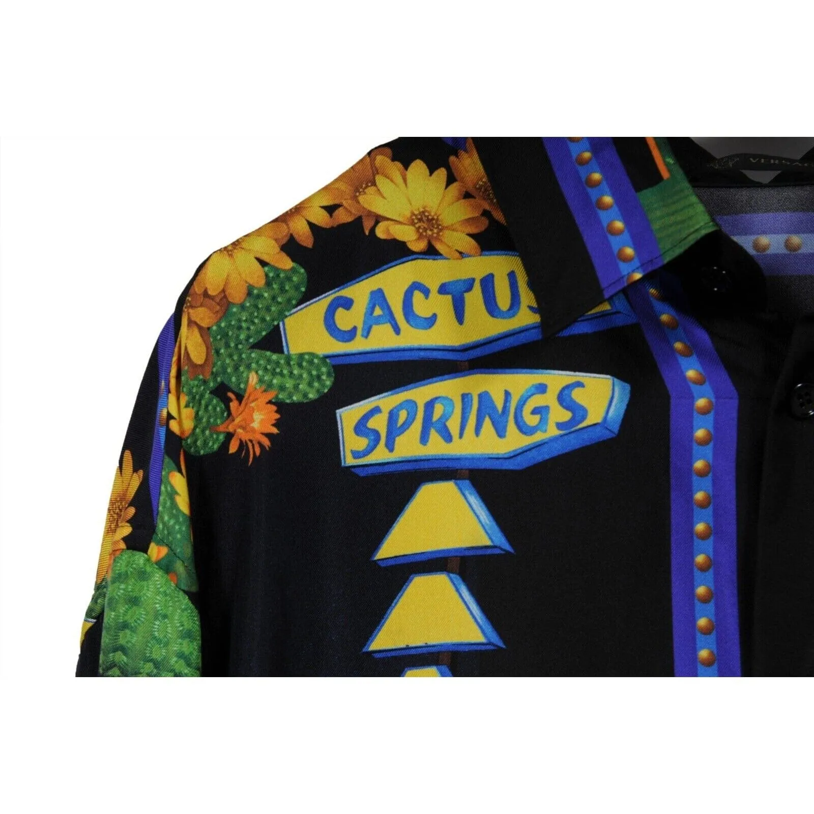 Palm Springs Desert Cactus Button Down Shirt IT 42 Black Gold Silk