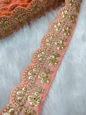 Peach & Golden Fancy Zari Trim