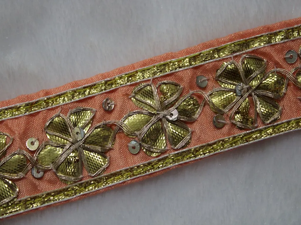 Peach Fancy Floral Gota Work Embroidered Border