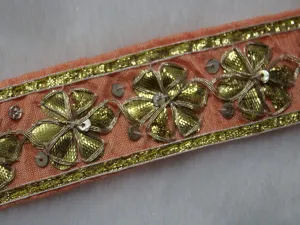 Peach Fancy Floral Gota Work Embroidered Border