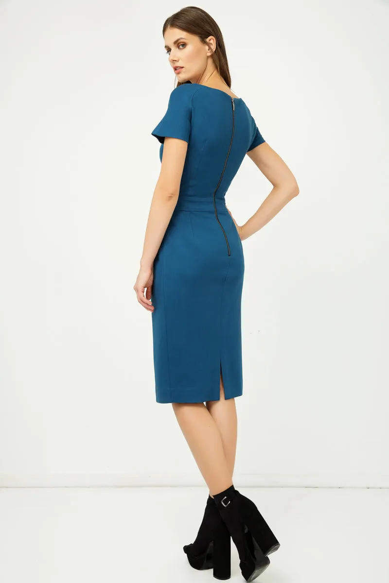 Petrol Fitted Cap Sleeve Dress