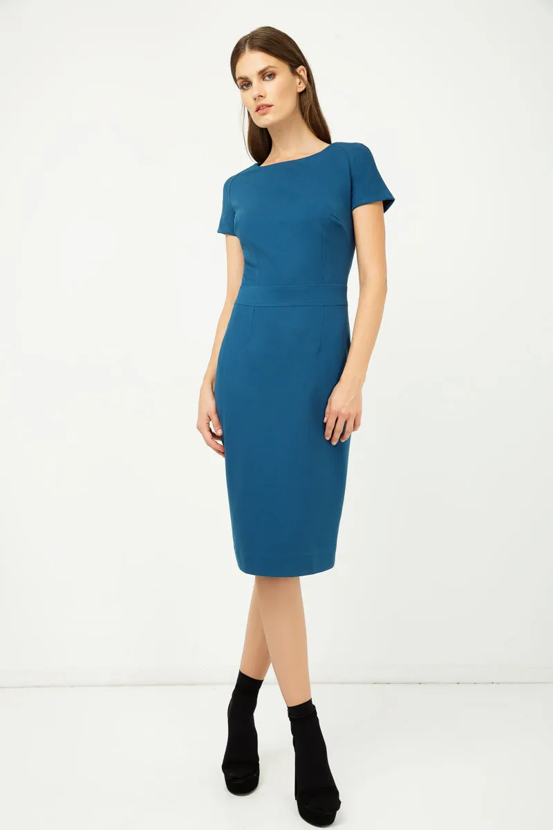 Petrol Fitted Cap Sleeve Dress