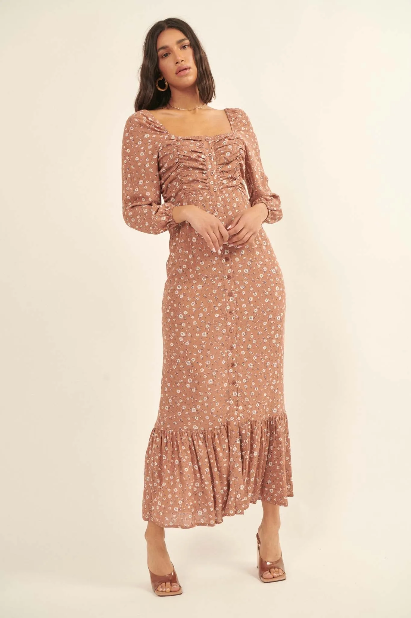 Petty Pastures Ruched Floral Prairie Dress