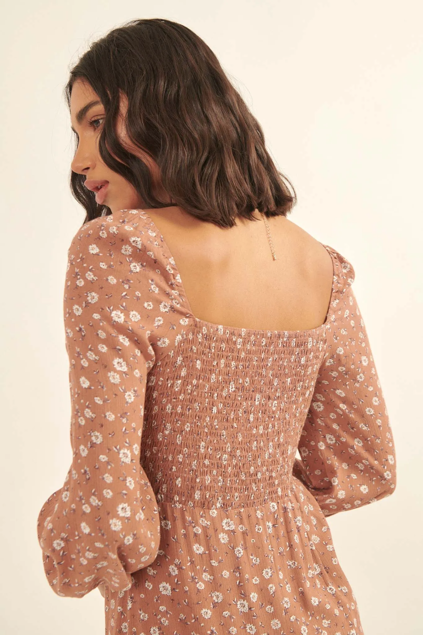 Petty Pastures Ruched Floral Prairie Dress