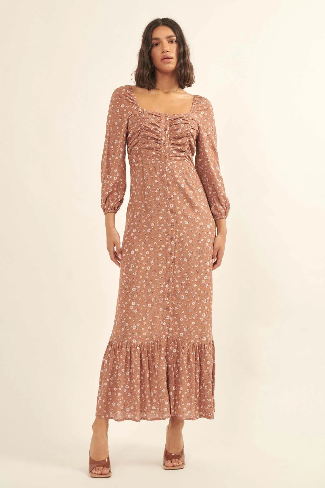 Petty Pastures Ruched Floral Prairie Dress