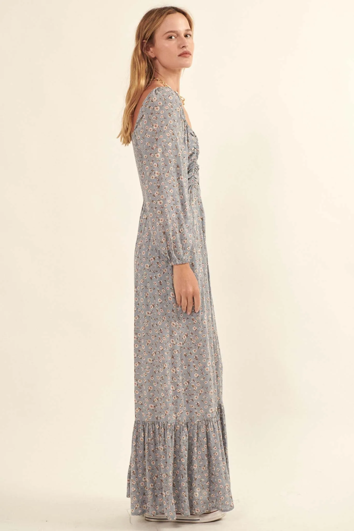 Petty Pastures Ruched Floral Prairie Dress