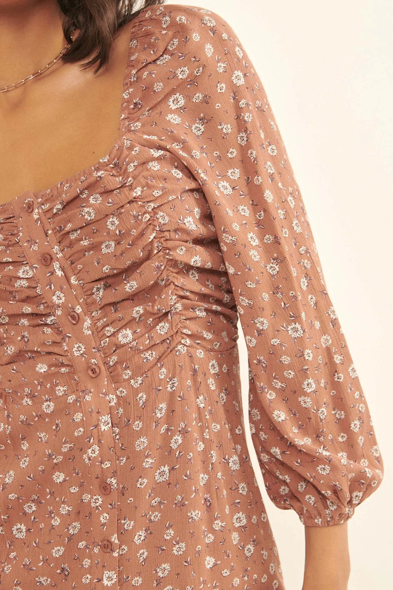 Petty Pastures Ruched Floral Prairie Dress