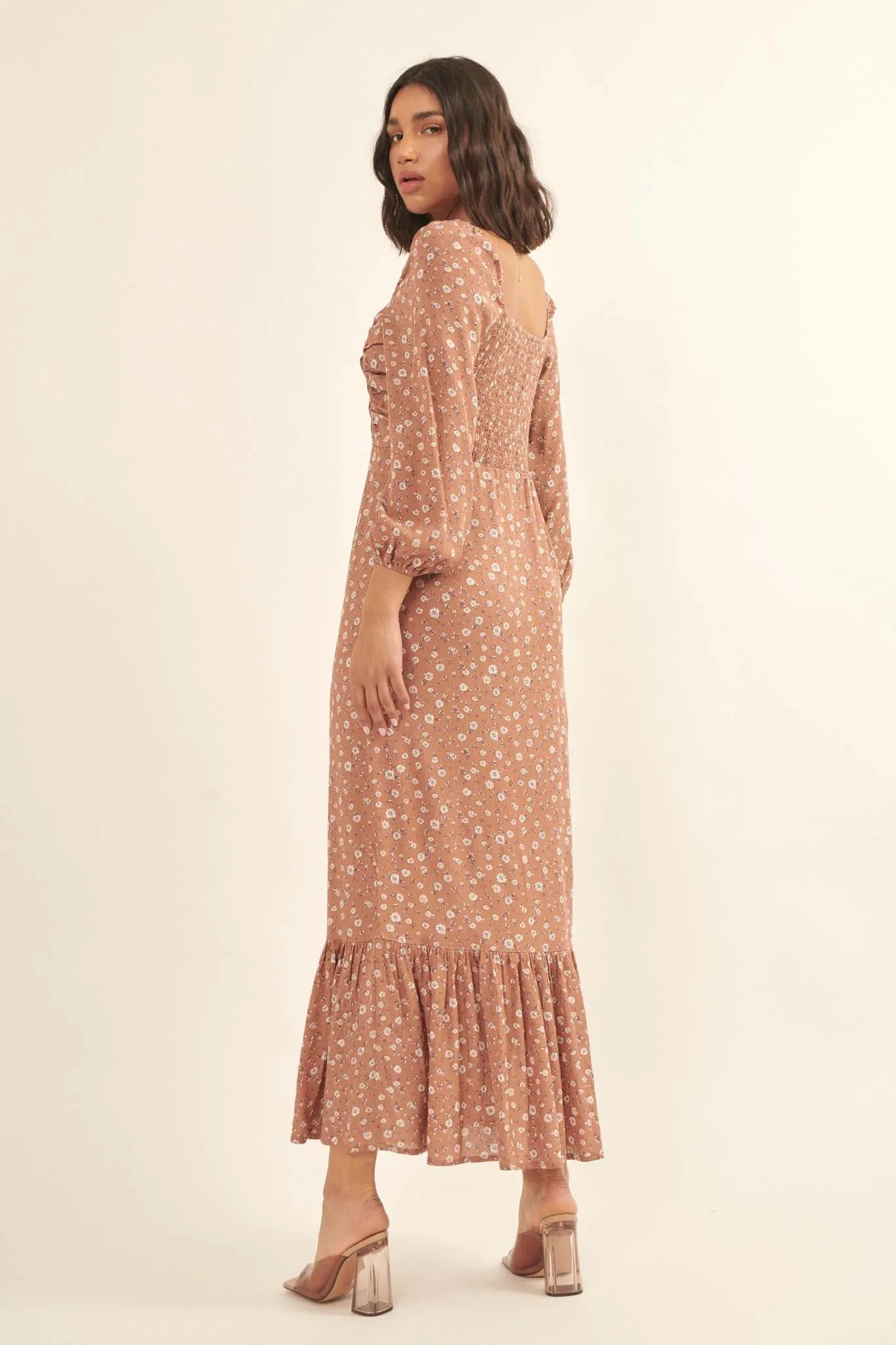Petty Pastures Ruched Floral Prairie Dress