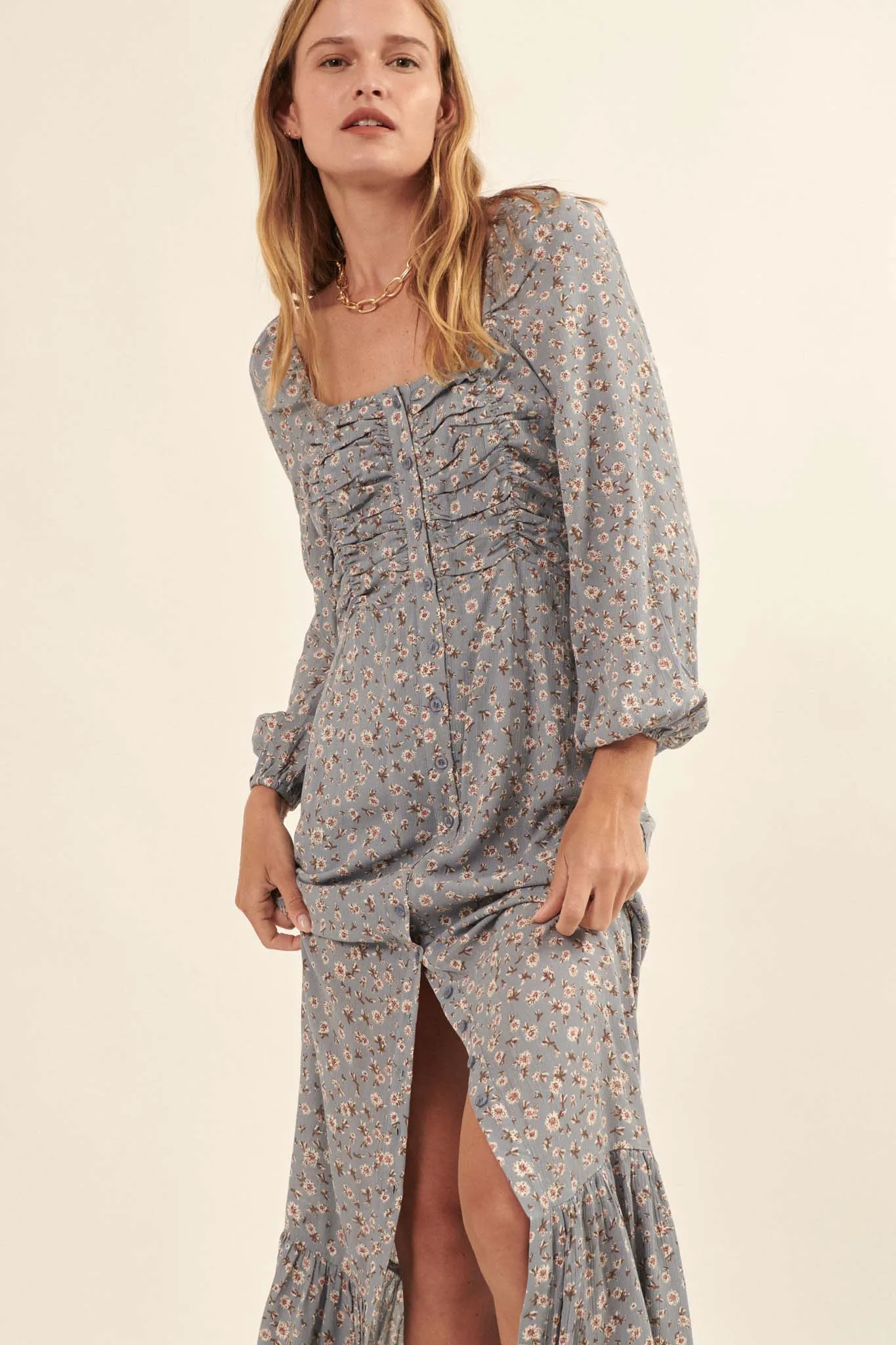 Petty Pastures Ruched Floral Prairie Dress