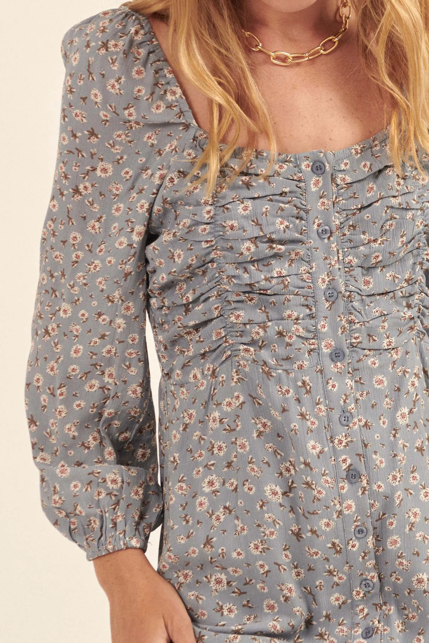 Petty Pastures Ruched Floral Prairie Dress