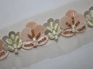 Pink & White Sequins Work Embellished Border