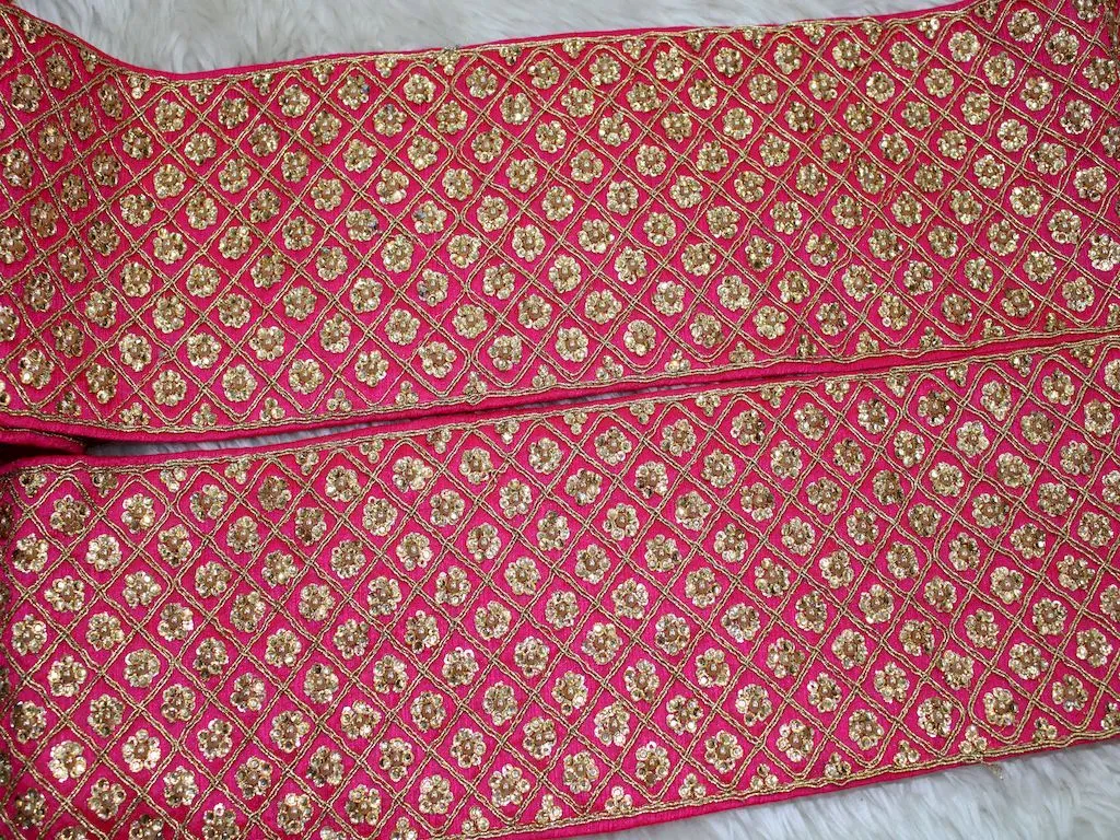 Pink Embellished Stone Work Embroidered Border