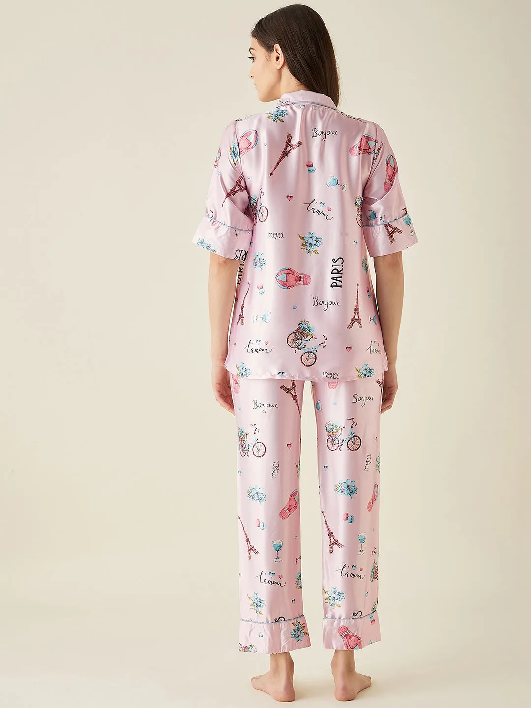 Pink Parachute Satin Pyjama Set  - The Kaftan Company