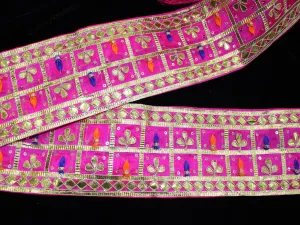 Pink Traditional Gota Work Embroidered Lace