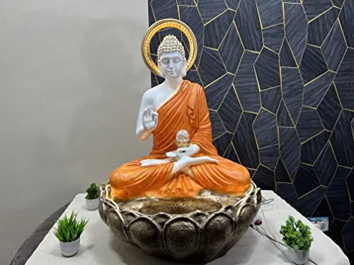 Polyresin Buddha Table Top Indoor Outdoor Water Fountain with LED Lights for Home Decor| Garden | Reception Decoration Showpiece Gift Gifting Items
