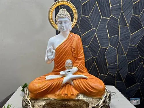 Polyresin Buddha Table Top Indoor Outdoor Water Fountain with LED Lights for Home Decor| Garden | Reception Decoration Showpiece Gift Gifting Items