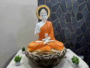 Polyresin Buddha Table Top Indoor Outdoor Water Fountain with LED Lights for Home Decor| Garden | Reception Decoration Showpiece Gift Gifting Items