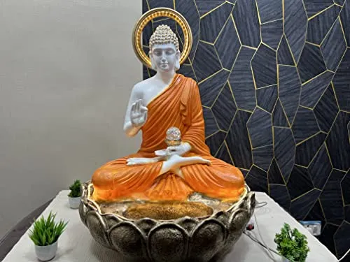 Polyresin Buddha Table Top Indoor Outdoor Water Fountain with LED Lights for Home Decor| Garden | Reception Decoration Showpiece Gift Gifting Items