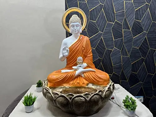 Polyresin Buddha Table Top Indoor Outdoor Water Fountain with LED Lights for Home Decor| Garden | Reception Decoration Showpiece Gift Gifting Items