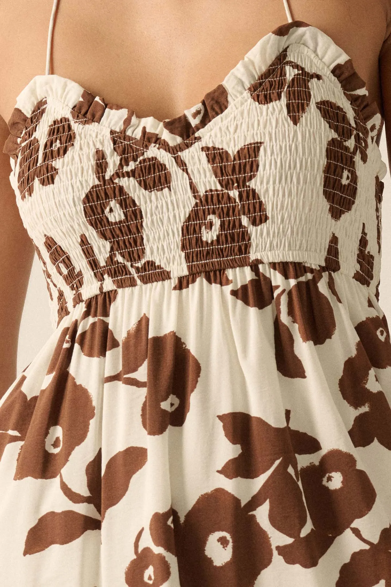 Poppy Prairie Smocked Floral Halter Maxi Dress