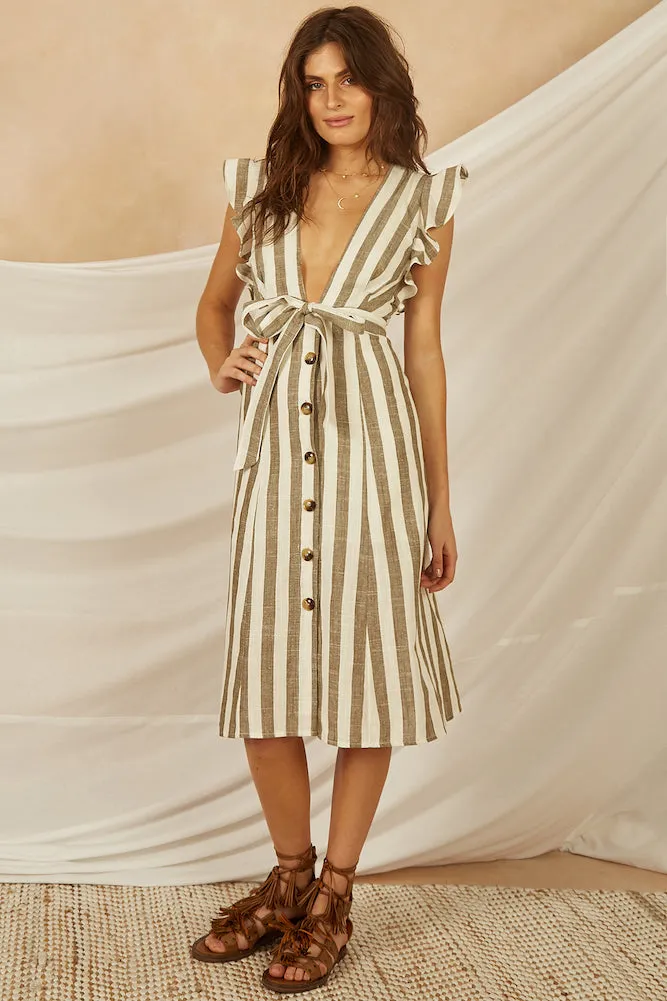 Prairie Midi Dress Khaki