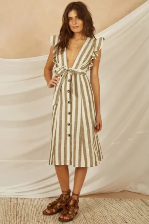 Prairie Midi Dress Khaki