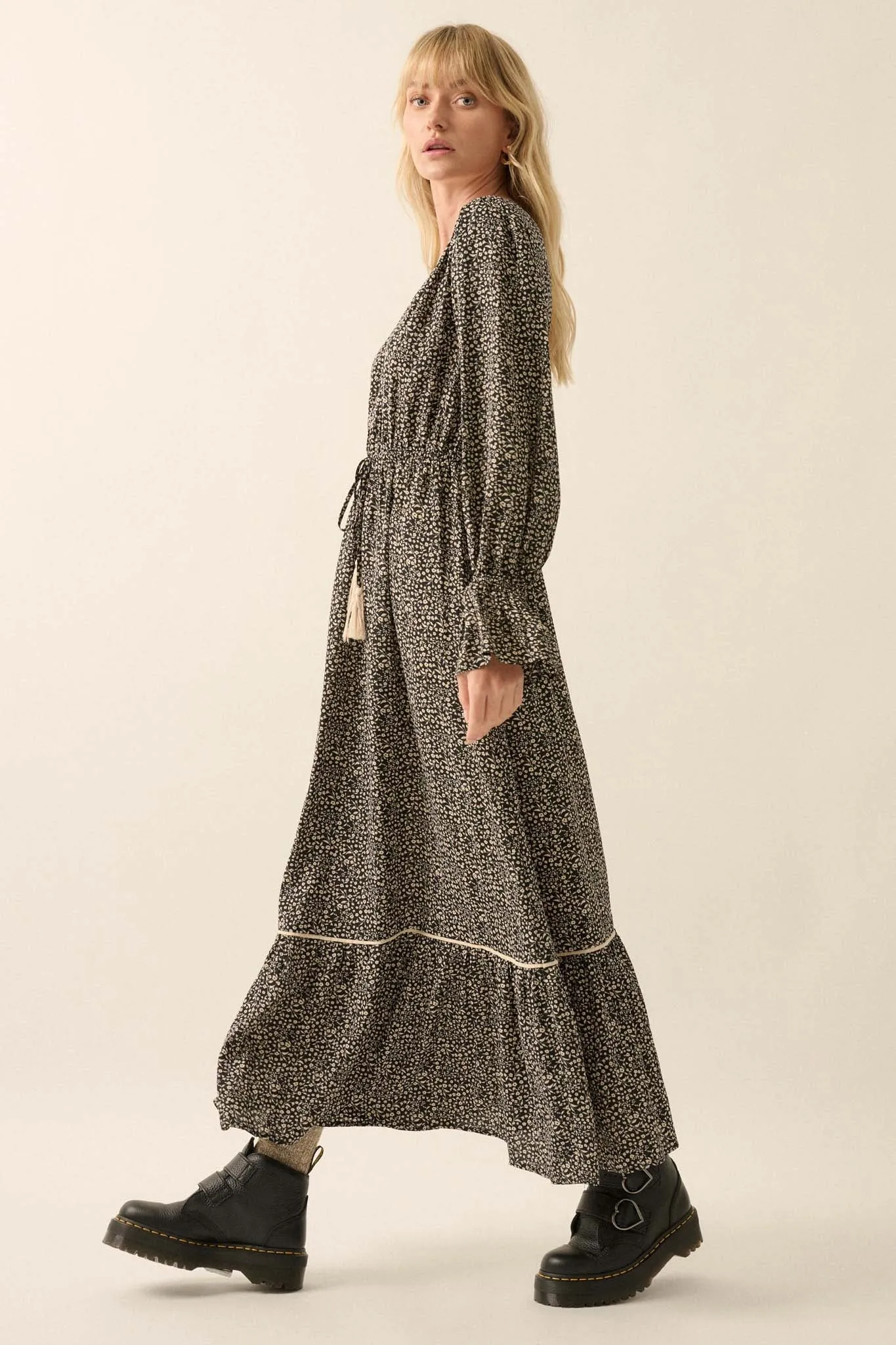 Primrose Prairie Floral-Print Maxi Peasant Dress