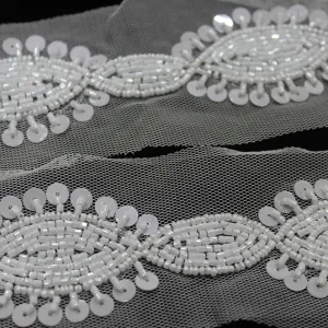 Pure White Sequins Work Embellished Handwork Trim (Wholesale)