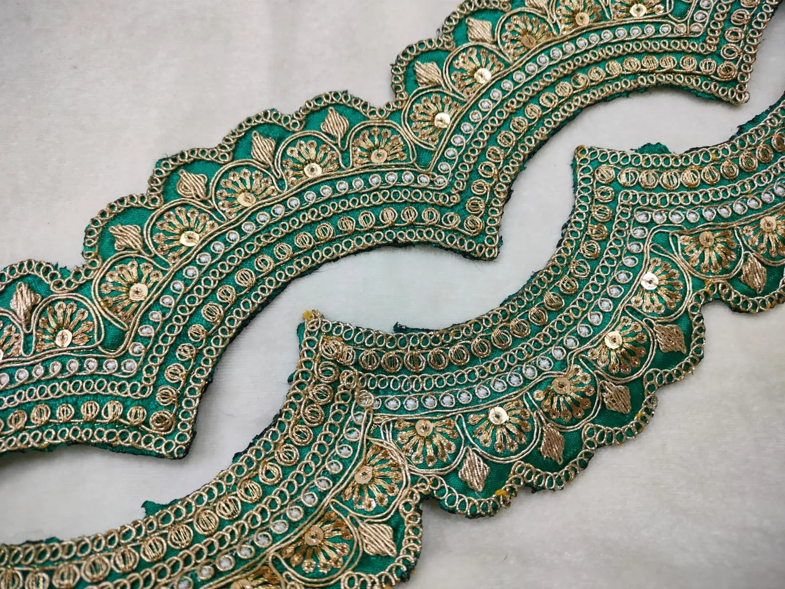 Rama Green Scalloped Embroidered Lace